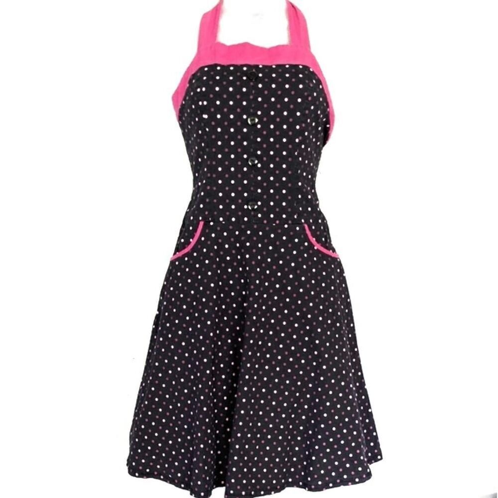 Hot-topic Women's Black and Pink Halter Retro Dress